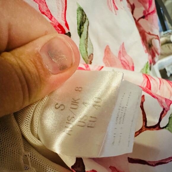 BRONX AND BANCO Layla Floral Pink White One Shoulder Silk Bow Mini Dress Size S - Picture 12 of 14